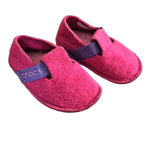 Crocs Toddler Felt Slip-On Shoes Pink Purple Comfort Casual Slippers Size 7 - Picture 2 of 8